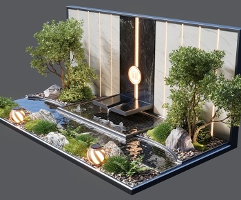 现代水景墙 景观植物3D模型