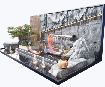 现代水景墙 喷泉帆船雕塑小品-ID:990825895