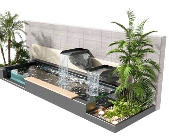现代水景墙瀑布小品3D模型