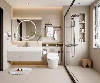 现代奶油卫生间浴室3D模型