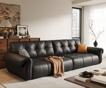 现代中古风黑色皮革双人沙发-ID:540324932