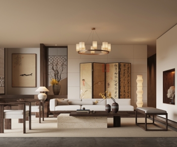 New Chinese Style A Living Room-ID:296843056