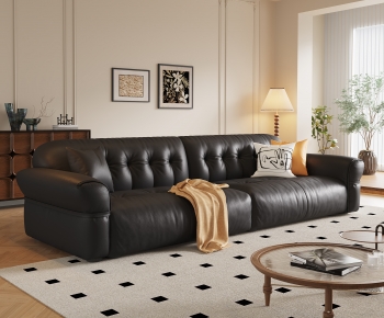 法式黑色皮革双人沙发茶几组合-ID:530867101
