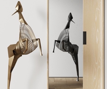 MEDVI现代抽象金属鹿雕塑摆件3D模型