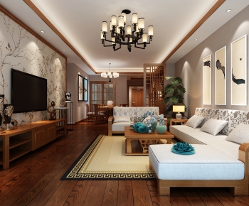 New Chinese Style A Living Room-ID:902395015