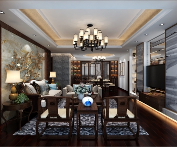 New Chinese Style A Living Room-ID:727229147