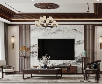 New Chinese Style A Living Room-ID:906759023
