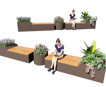 现代户外景观座凳3D模型