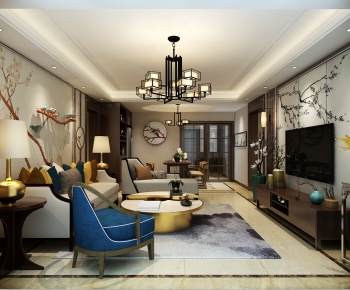New Chinese Style A Living Room-ID:500108001