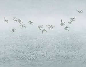 燕子海浪壁纸墙布-ID:619097955