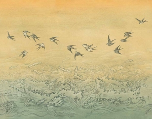 燕子海浪壁纸墙布-ID:330280073
