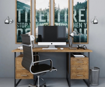 Industrial Style Computer Desk And Chair-ID:996750123