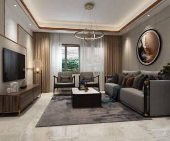 New Chinese Style A Living Room-ID:871896986