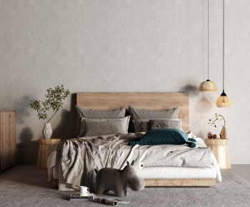 Wabi-sabi Style Double Bed-ID:952136993