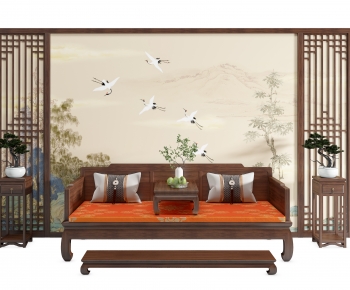 New Chinese Style TV Wall-ID:389219057