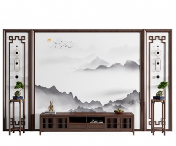 New Chinese Style TV Wall-ID:961637973