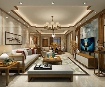 New Chinese Style A Living Room-ID:858807092