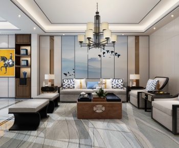 New Chinese Style A Living Room-ID:295289996