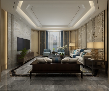 New Chinese Style A Living Room-ID:648300894