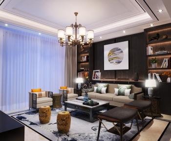 New Chinese Style A Living Room-ID:618090616