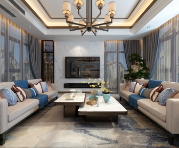 New Chinese Style A Living Room-ID:298854111