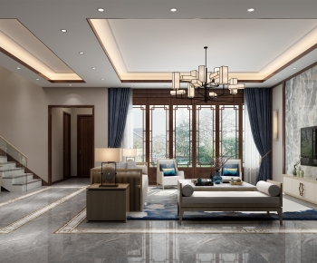 New Chinese Style A Living Room-ID:704761988