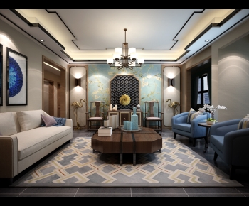 New Chinese Style A Living Room-ID:784074074