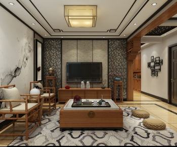 New Chinese Style A Living Room-ID:607760088