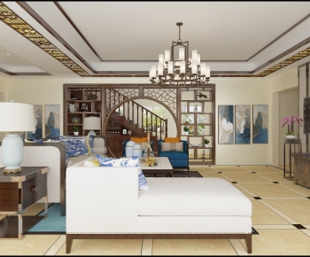 New Chinese Style A Living Room-ID:654512888