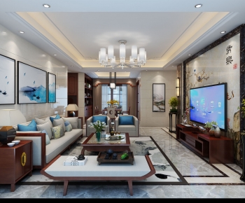 New Chinese Style A Living Room-ID:955400949