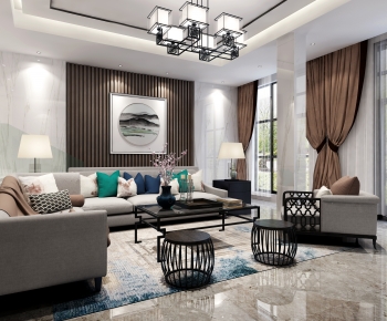 New Chinese Style A Living Room-ID:624713903