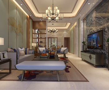 New Chinese Style A Living Room-ID:596081977