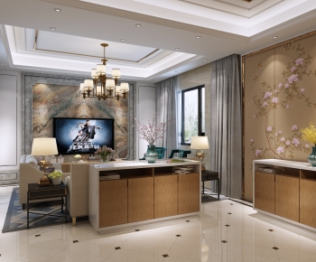 New Chinese Style A Living Room-ID:458796981