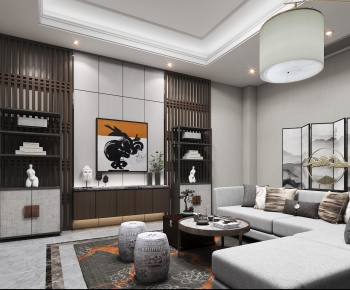 New Chinese Style A Living Room-ID:720830929