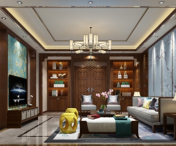 New Chinese Style A Living Room-ID:166601905