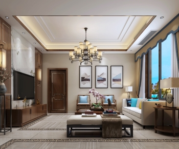 New Chinese Style A Living Room-ID:143264069