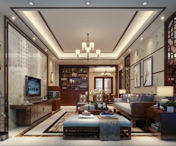 New Chinese Style A Living Room-ID:654519085