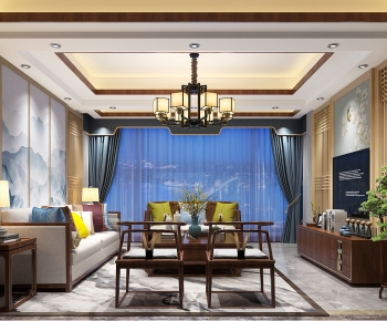 New Chinese Style A Living Room-ID:673800953