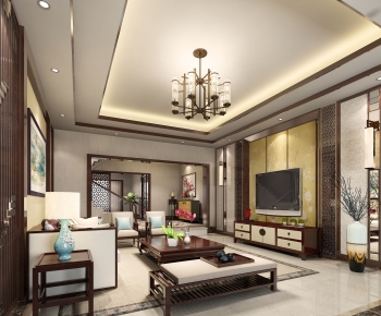 New Chinese Style A Living Room-ID:980206976