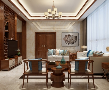 New Chinese Style A Living Room-ID:733139044