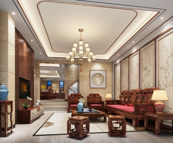 New Chinese Style A Living Room-ID:701594118