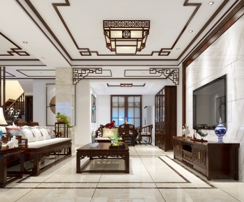 New Chinese Style A Living Room-ID:437870988