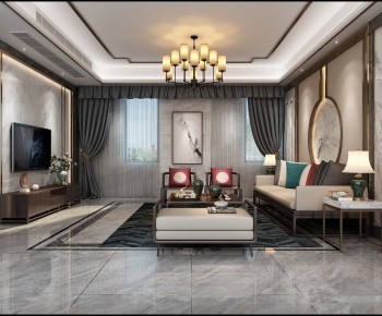 New Chinese Style A Living Room-ID:719388965