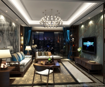 New Chinese Style A Living Room-ID:667072062