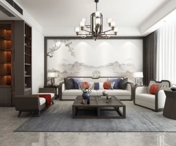 New Chinese Style A Living Room-ID:649919993