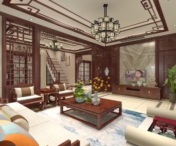 New Chinese Style A Living Room-ID:109949115