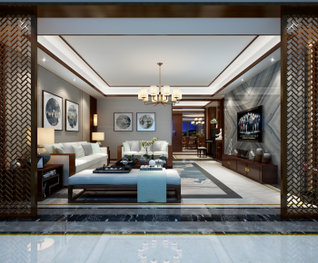 New Chinese Style A Living Room-ID:442867994