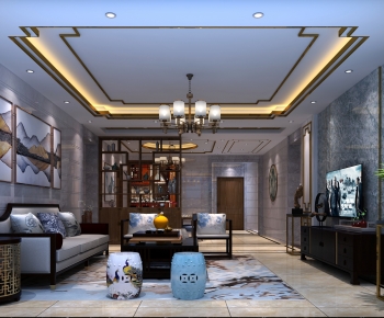 New Chinese Style A Living Room-ID:556709052