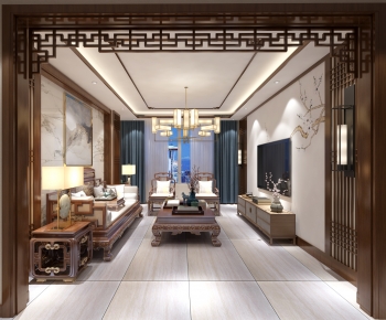 New Chinese Style A Living Room-ID:725220926