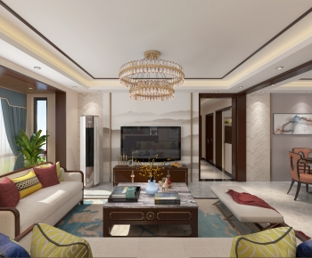 New Chinese Style A Living Room-ID:491840849